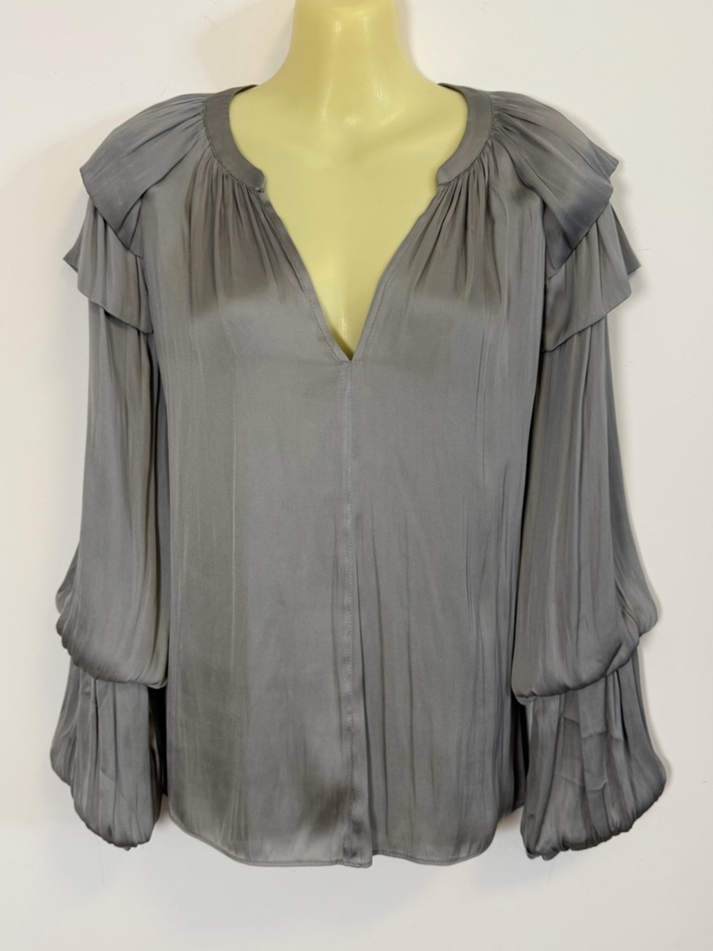 Current Air Gray Pleated Sleeve Blouse